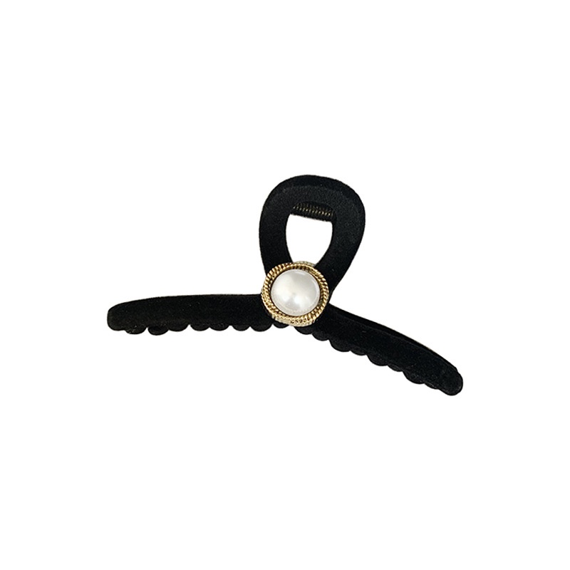Kẹp Tóc Nhung Đen Đính Ngọc Trai Lớn 11CM Phong Cách Cổ Điển Cho Nữ
