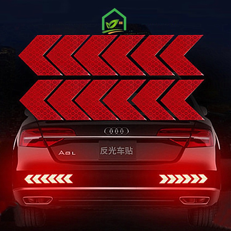 Bộ 12 Miếng Decal mũi tên dán phản quang đuôi xe ô tô và xe máy