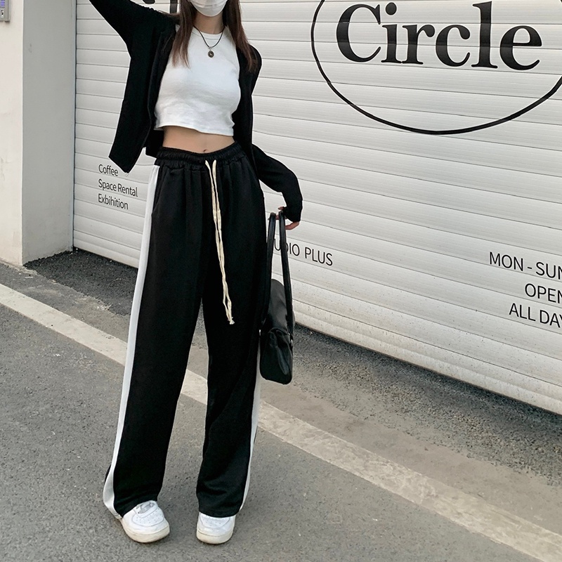 SUXI Quần Dài Thể Thao Ống Rộng Phối Dây Rút Thiết Kế Đơn Giản Dễ Phối Đồ Cho Nữ