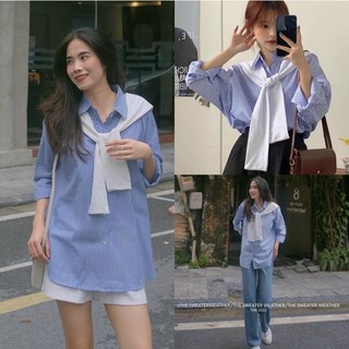 Áo sơ mi thủy thủ kẻ xanh khăn trắng, áo kiểu Hàn Quốc