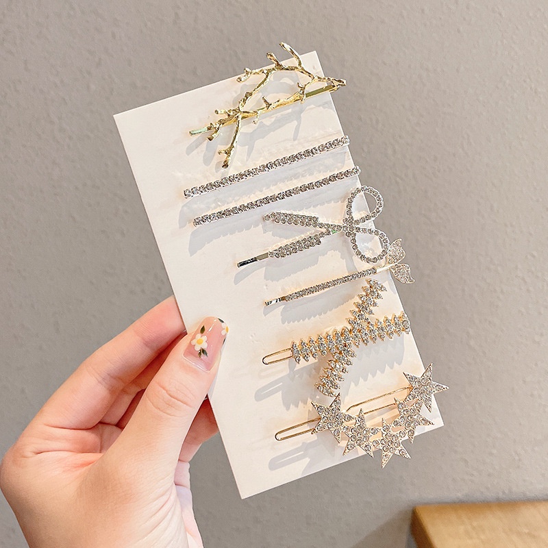 Sét 8 Kẹp Tóc Đính Đá Và Ngọc Trai Sang Chảnh, Nhiều Mẫu Mã Xinh Xắn, Thời Trang Hàn Quốc