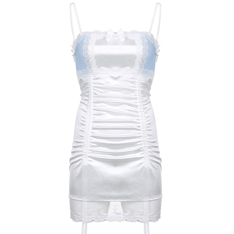 Brroa Đầm Dây Mảnh Phối Ren Xếp Ly Dây Rút Phong Cách Harajuku Lolita Gợi Cảm Ngọt Ngào Dễ Thương Cho Nữ