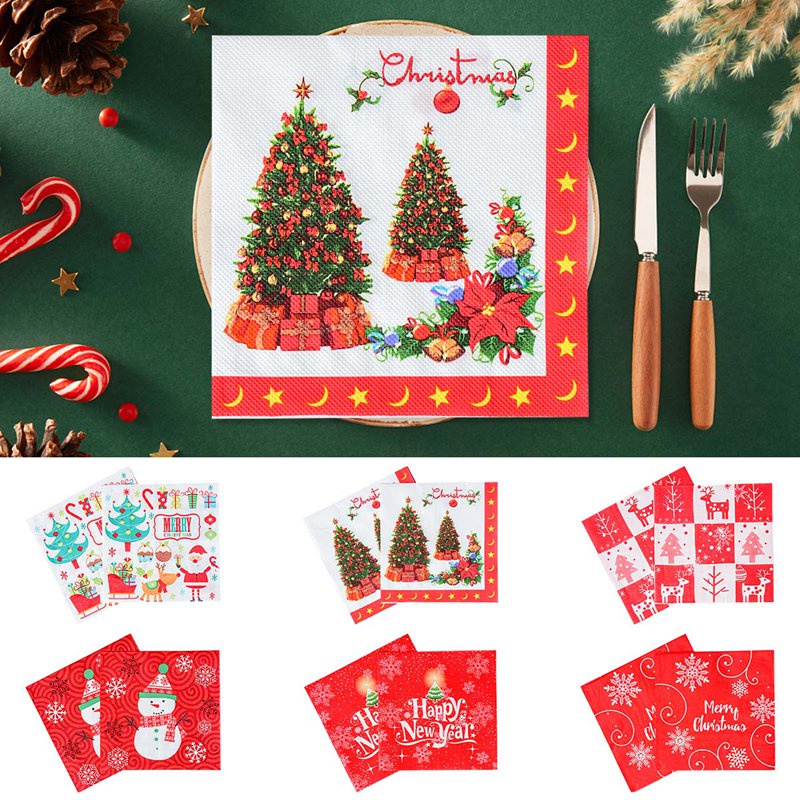 Set 20 Khăn Giấy Dùng Một Lần Họa Tiết Giáng Sinh Năm Mới 2023