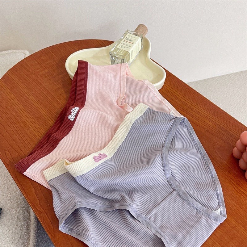 Quần lót Nữ Cotton Tăm Mềm Mịn Co Giãn Họa Tiết Chữ Smile