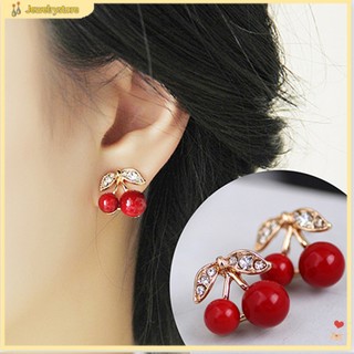 Bông tai vàng trái cherry đáng yêu đính hạt lấp lánh