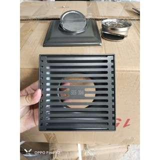Phễu thoát sàn, hố ga thoát nước inox 304 đúc Vuông phủ Nano Xám
