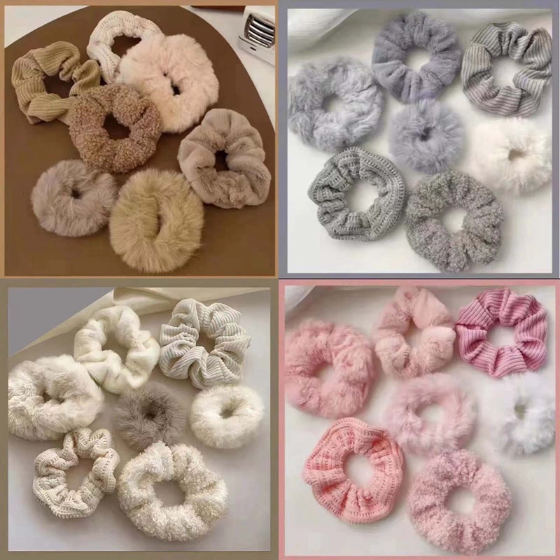 Ygt Set 7 Dây Cột Tóc Phủ Lông Trắng Mềm Co Giãn Thời Trang Mùa Đông Cho Nữ