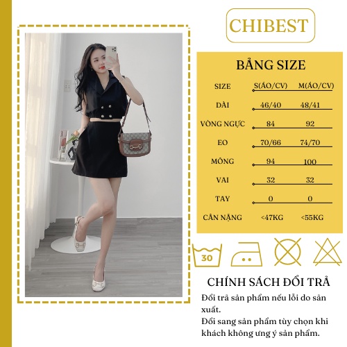 Set chân váy A linen áo sát nách nút kiểu cổ vest phong cách đơn giãn CHIBEST HSB1011
