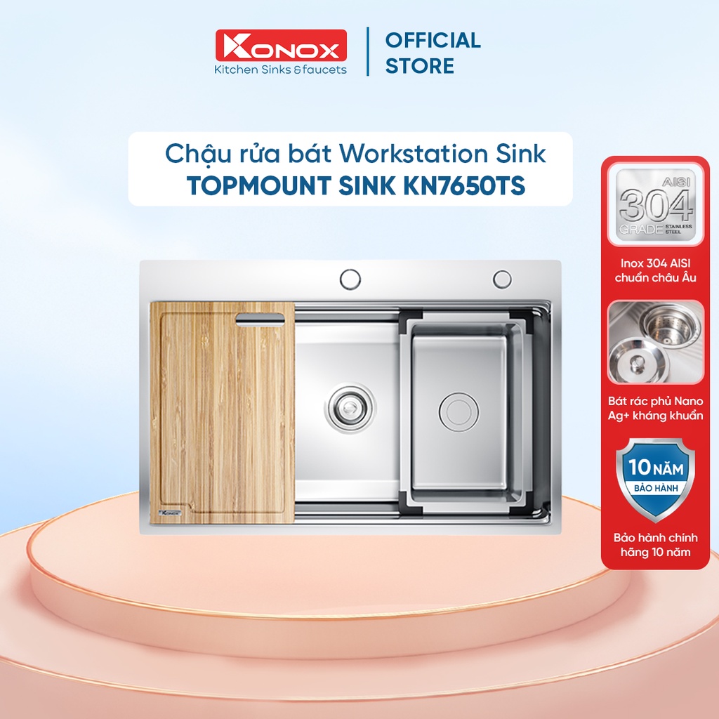 Chậu rửa bát inox KONOX Workstation Sink – Topmount Sink KN7650TS