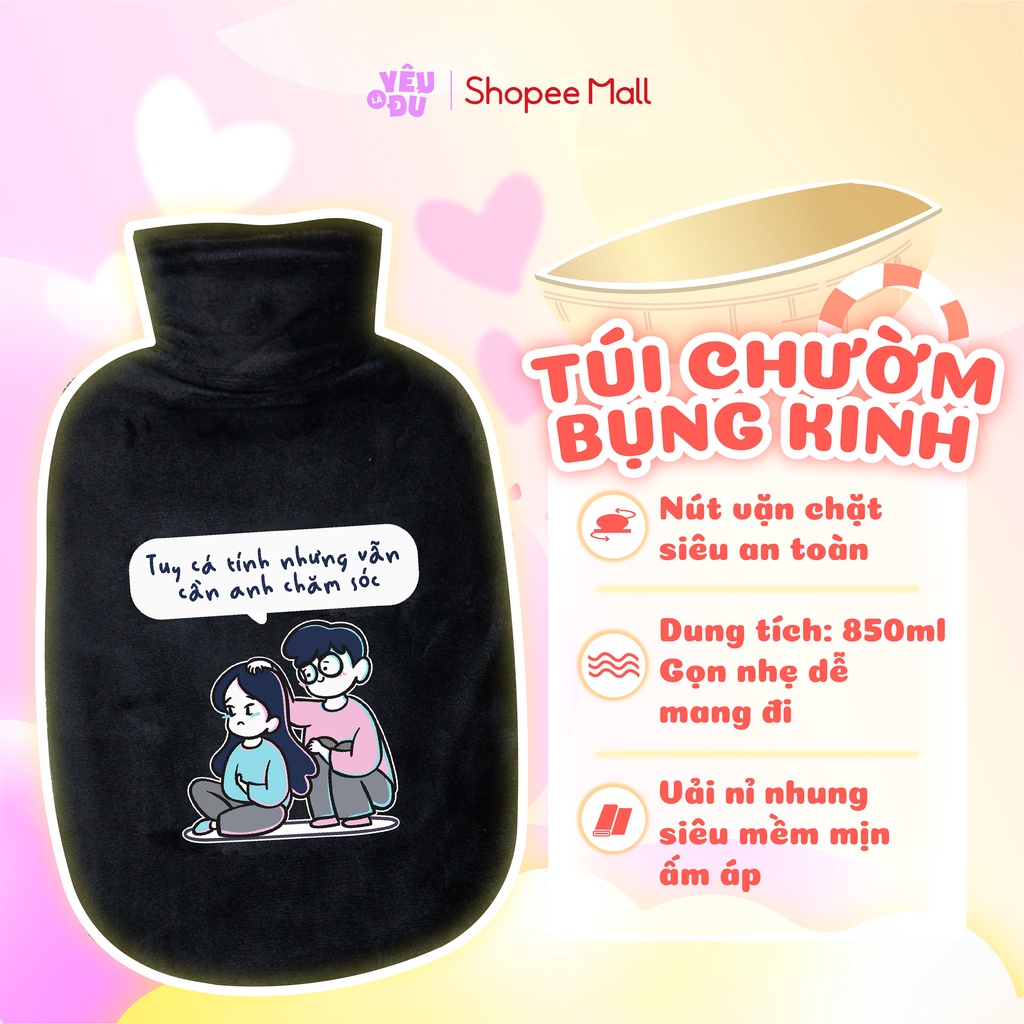 Túi chườm bụng kinh Yêu Là Đủ Shop màu đen cá tính dành cho nam tặng nữ