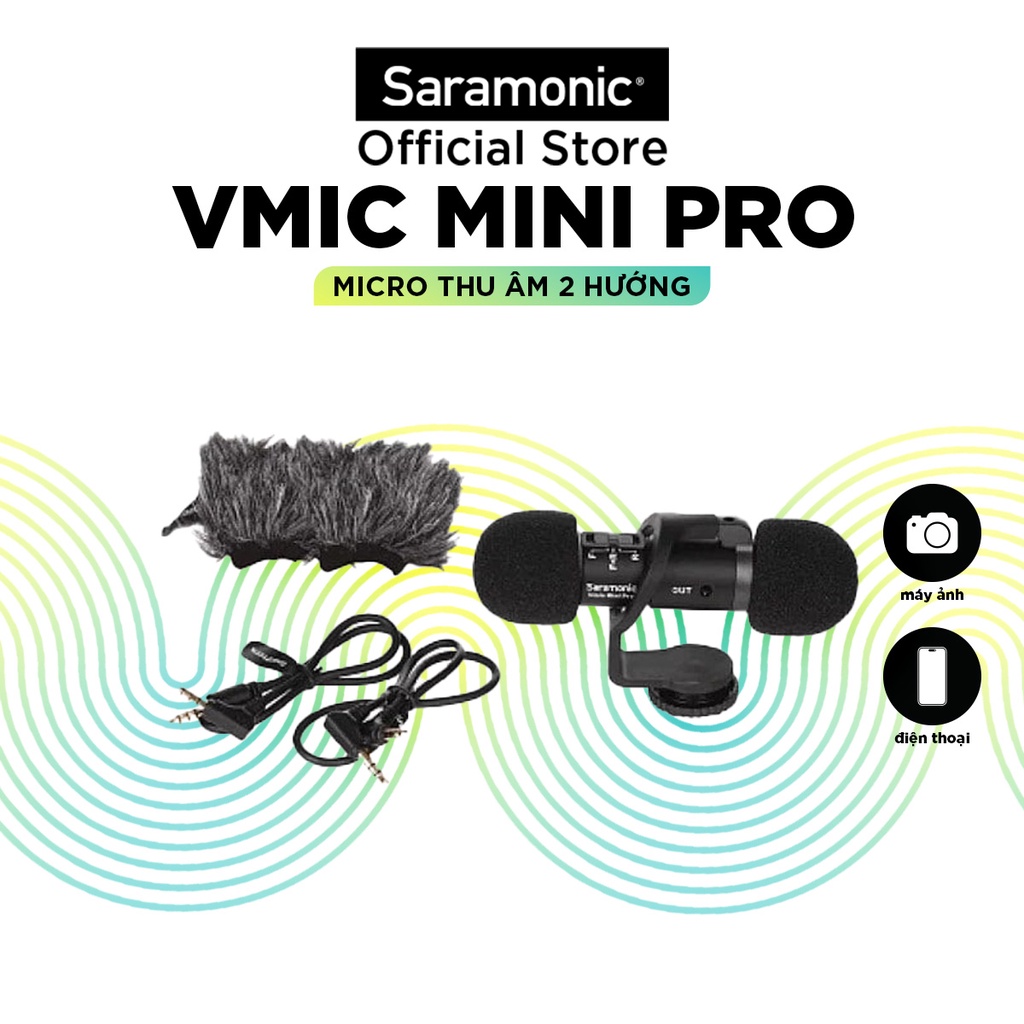 Micro Thu Âm Saramonic Vmic Mini Pro – Tương Thích Máy Ảnh, Điện Thoại – Thu Âm Thanh Từ 2 Phía - Livestream, ASMR,Vlog