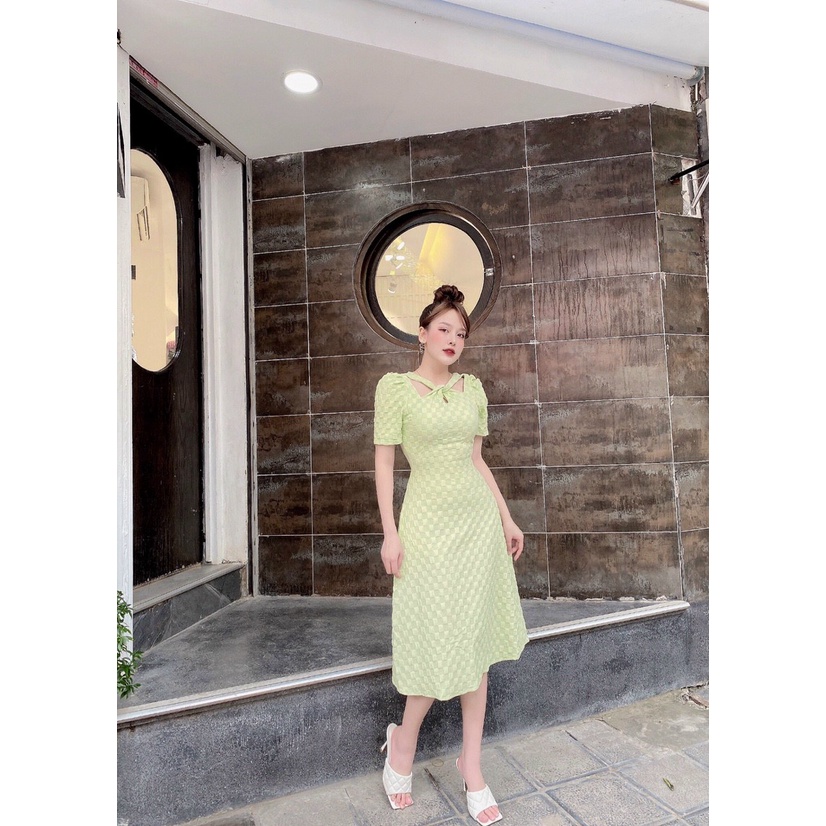 Đầm xòe dự tiệc ngắn cỏ xoắn siêu xinh - Mua váy xòe đơn giản đẹp
