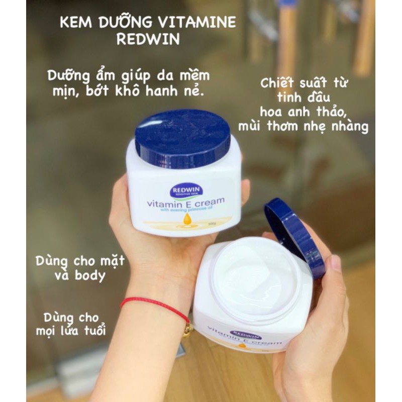 Kem Dưỡng Ẩm Vitamin E Redwin Úc 300g Giúp Làm Sáng Da, Dưỡng Da Mềm Mịn, Dùng Cho Mọi Loại Da