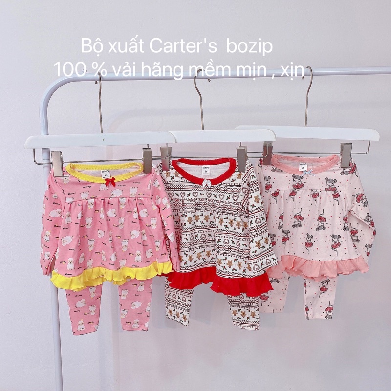 Bộ quần áo bé gái dài tay Zip Carrter, Đồ bộ bé gái dài tay thu đông