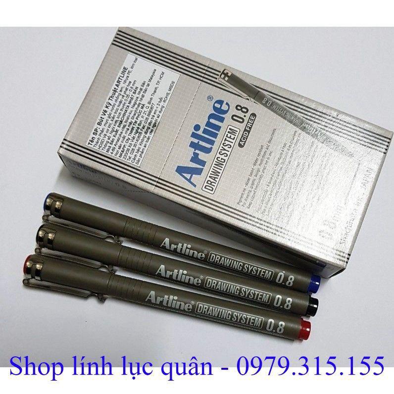 Bút tham mưu đệm màu vẽ kí hiệu tham mưu - Artline 0.8mm xanh - đỏ - đen