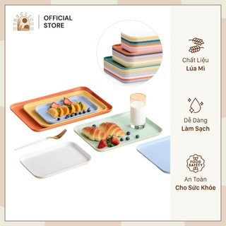 Khay Đựng Thức Ăn Lúa Mạch Hình Chữ Nhật Màu Pastel Xinh Xắn An Toàn Cho Sức Khỏe Đủ Màu (Có Sẵn)