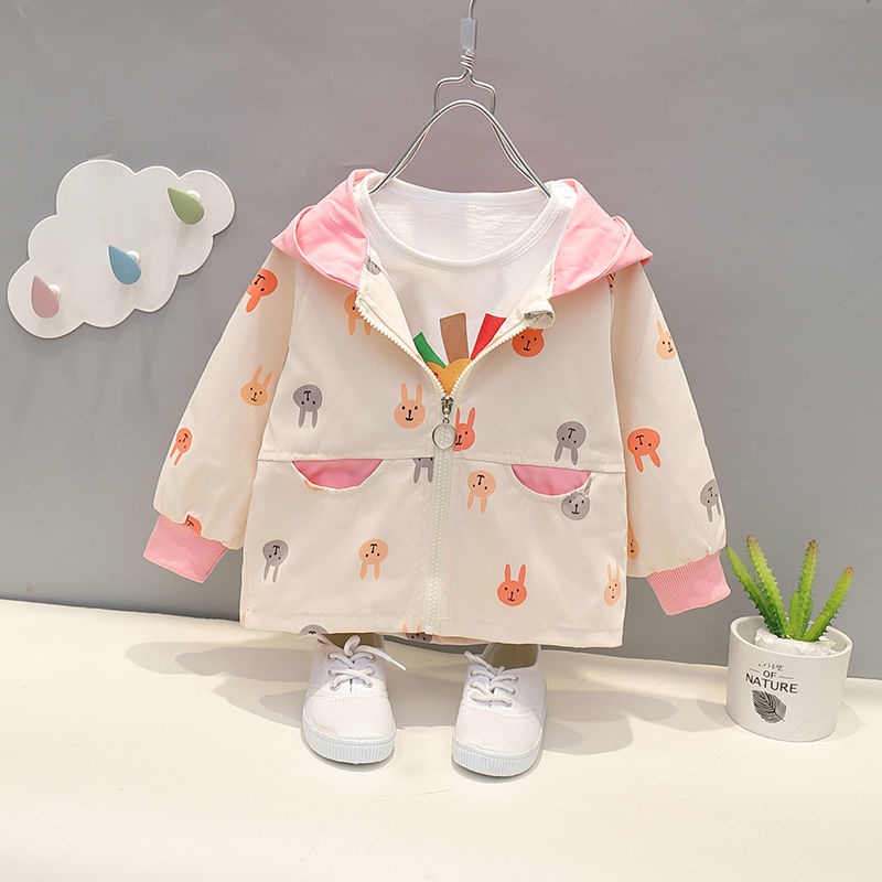 Áo Khoác Khóa Kéo Có Nón In Họa Tiết Hoạt Hình Dễ Thương Thời Trang Xuân Thu Cho Bé Gái