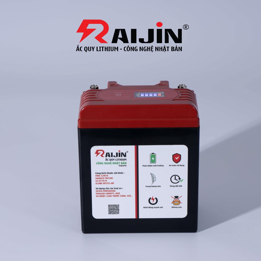 Bình ắc quy xe máy lithium RAIJIN Experts L công nghệ Nhật Bản điện áp 12v-7ah, chuyên dùng cho xe độ đèn dưới 150 Watt
