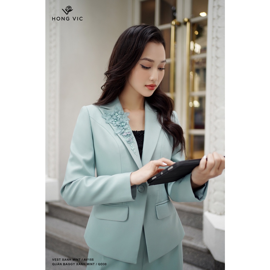 Áo vest nữ thiết kế Hong Vic xanh mint AV155