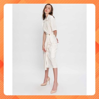 Đầm trắng nữ YV LE & CO vải linen màu trắng thanh lịch
