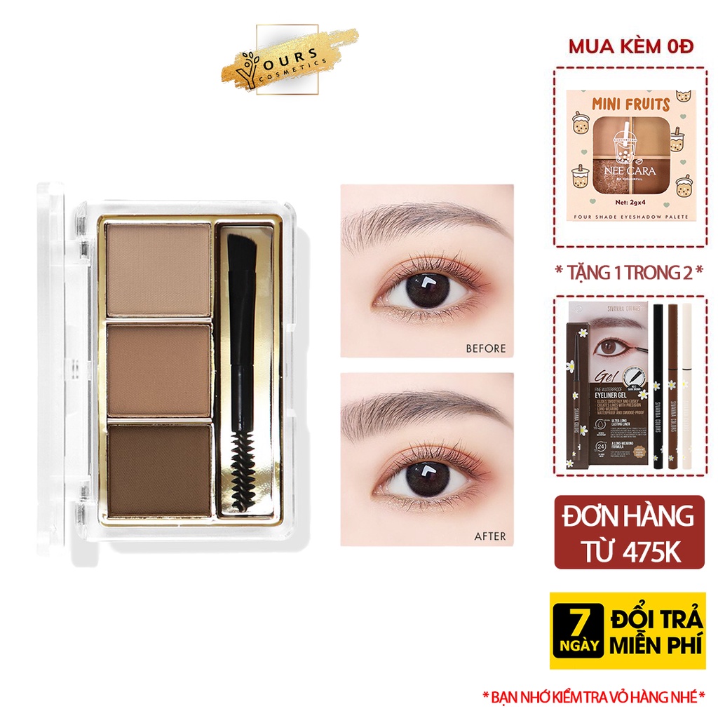 Bột Tán Mày Nee Cara Tone Tự Nhiên 3 Color Mix Brown Powder N300 - Bột Kẻ Mày Tone Tự Nhiên