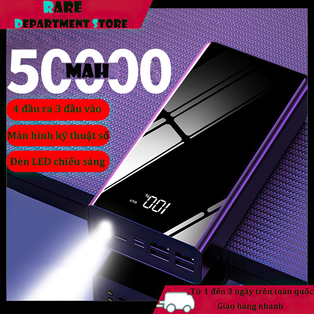 Rare stores,Pin cục sạc dự phòng,PIN Polymer cao cấp 50000mAh, 3 cổng sạc đầu vào,4 cổng sạc đầu ra, màn hình LED.