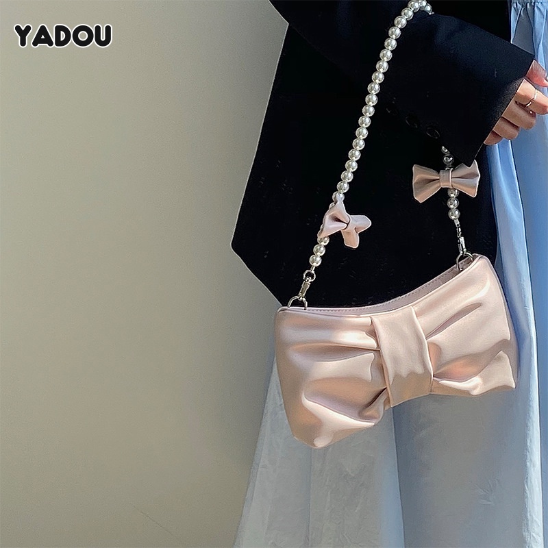 Túi xách kẹp nách YADOU đính nơ ngọc trai phong cách Hàn Quốc thời trang cho nữ