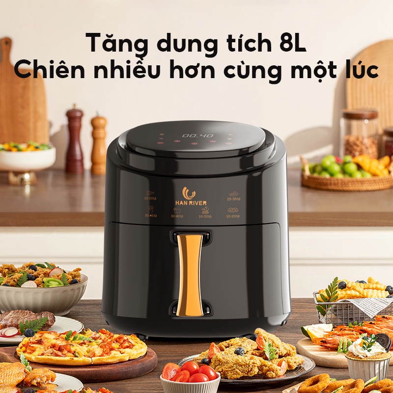 HAN RIVER Nồi chiên không dầu dung tích 8L điều khiển màn hình cảm ứng 1400W - Hàng chính hãng