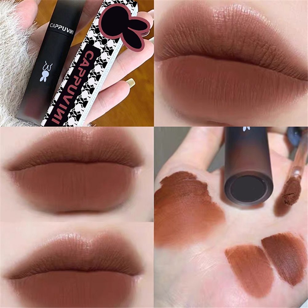 Hàng Mới Về Thỏ Đen Son Môi Chống Nước Môi Bùn Nhung Matte Brwon Lip Bùn JULYSTAR