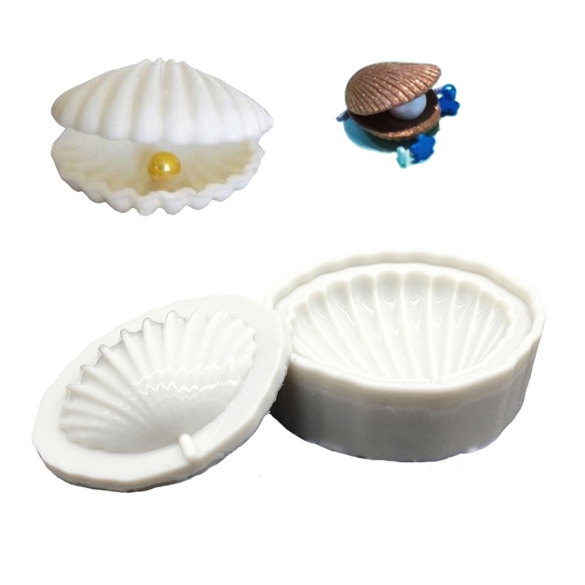 Set 2 Khuôn Silicone TạO HìNh Vỏ NgọC Trai Giả Chuyên DụNg LàM BáNh Trang Trí