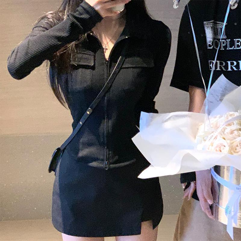 Áo Khoác Cardigan Dệt Kim Mỏng Tay Dài Chống Nắng Dáng Ôm Có Khóa Kéo Thời Trang Mùa Thu Cho Nữ