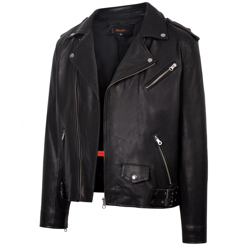 Áo da nam da dê Ftt Leather Biker Jacket suông phối đai hông màu đen