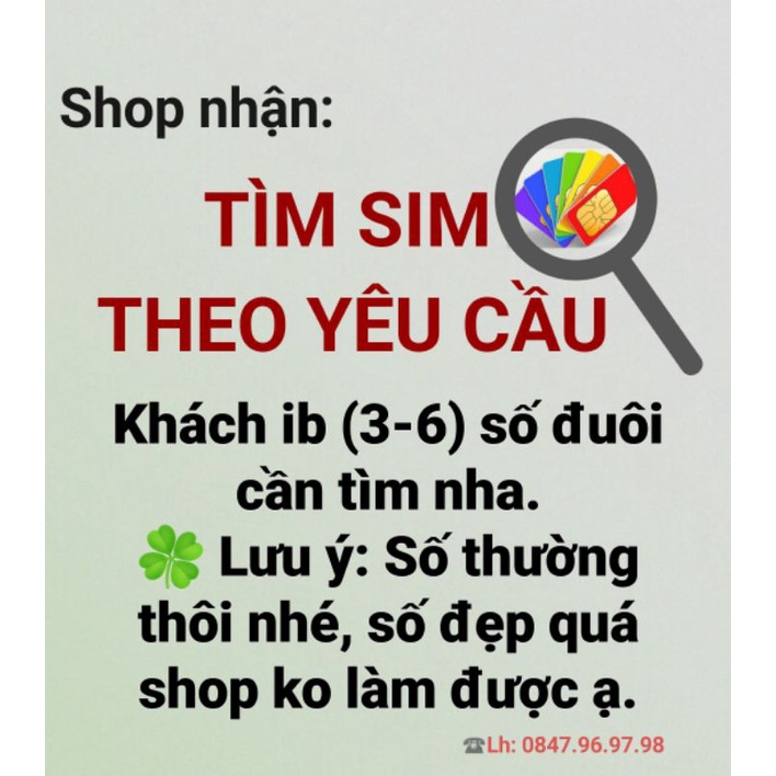 Nhận Tìm Sim Theo Yêu Cầu (Vinaphone), Sim trả trước - Đăng ký chính chủ.
