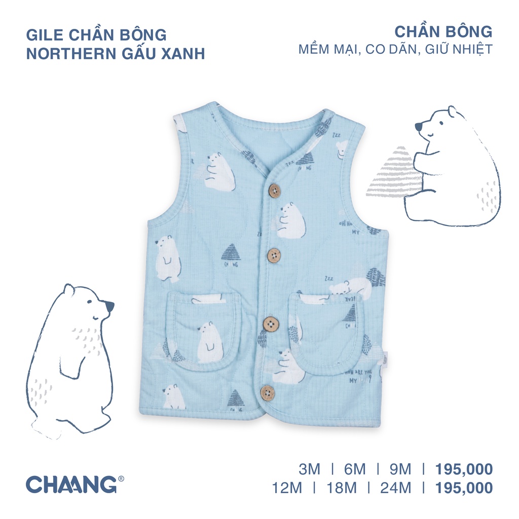 [CHAANG - FORM NHỎ MẸ LƯU Ý TĂNG SIZE ] Gile chần bông cho bé Northern gấu xanh