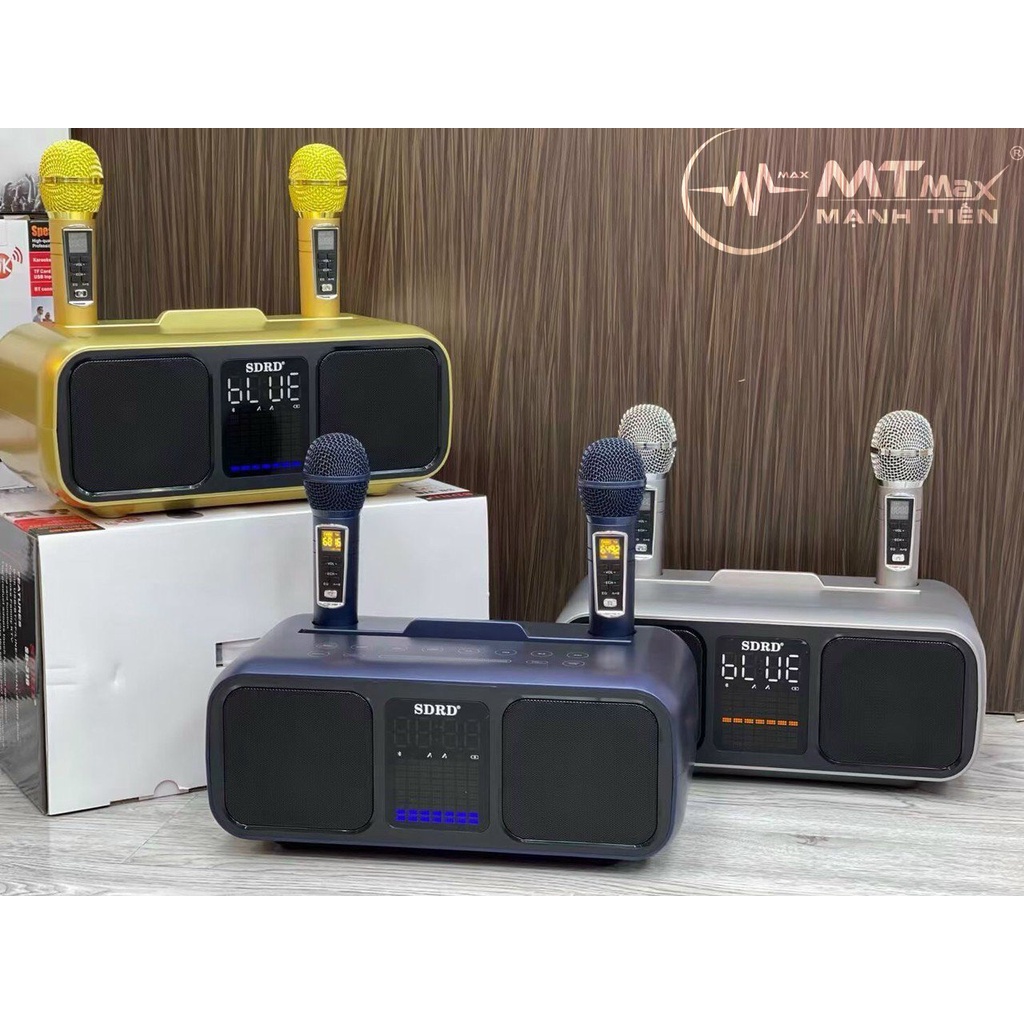 Loa karaoke bluetooth SD318 âm thanh hay nhỏ gọn phiên bản cao cấp. Tặng kèm 2 micro không dây có màn hình LCD