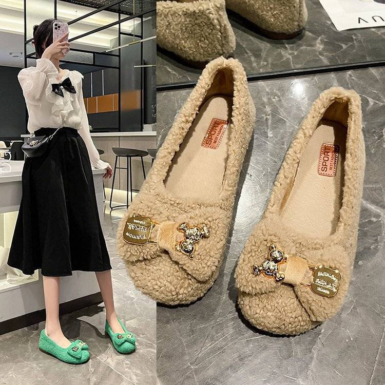Giày Lông Lót Lông Cừu Phong Cách Mới Mùa Thu Đông Ấm Áp Cho Nữ