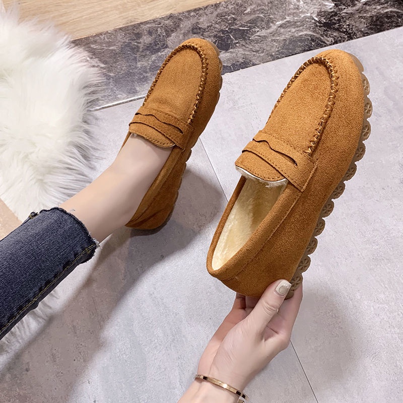 Giày Lười Đế Mềm Bằng Vải Cotton Lót Nhung Thời Trang Thu Đông Cho Mẹ Bầu