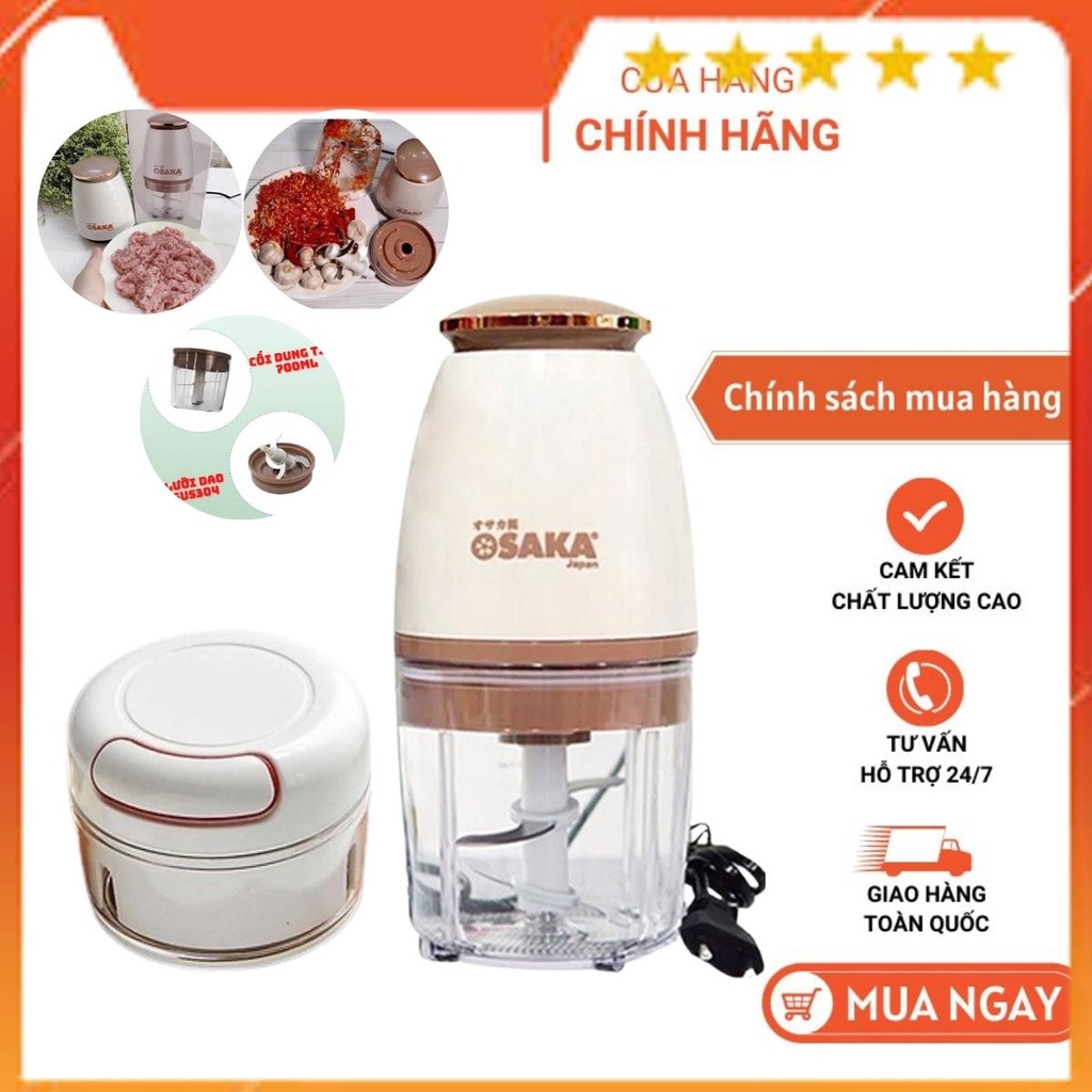 Máy Xay Sinh Tố OSAKA Nắp Đồng 350W, 700ML, Máy Xay Thịt Đa Năng Cầm Tay, Dụng Cụ Xay Tỏi Ớt Kéo Tay Nhỏ Gọn Tiện Dụng