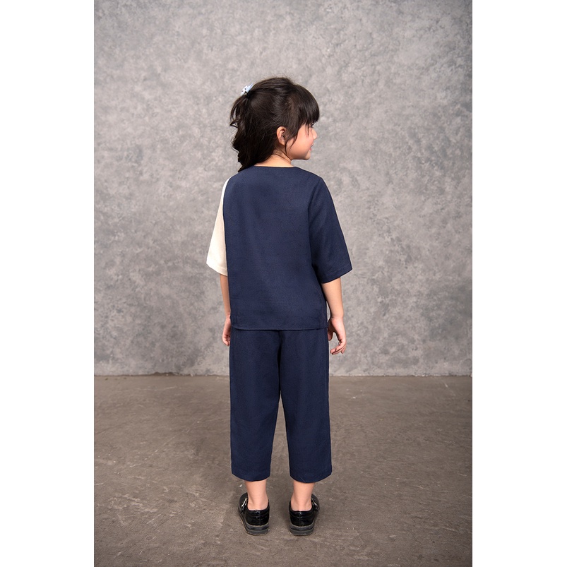 Bộ dài tay Freedy nữ thêu phối xanh be linen - WBD2205