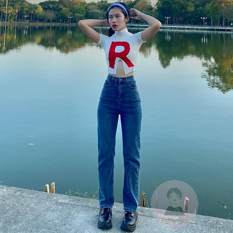 Áo Thun Nữ Tay Ngắn Cổ Cao In Chữ Thời Trang