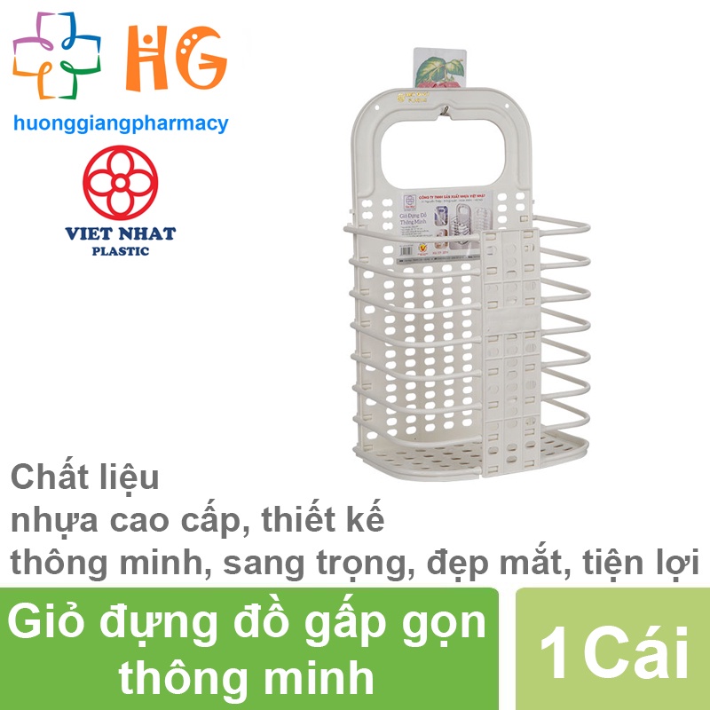 Giỏ đựng đồ gấp gọn thông minh Việt Nhật tặng móc dính trong giỏ treo tường đựng quần áo đồ dùng nhà tắm