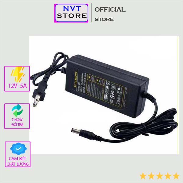 Adapter 12V 5A loại sịn chân cắm 5*2,5mm dùng cho camera, sạc đèn, sạc pin