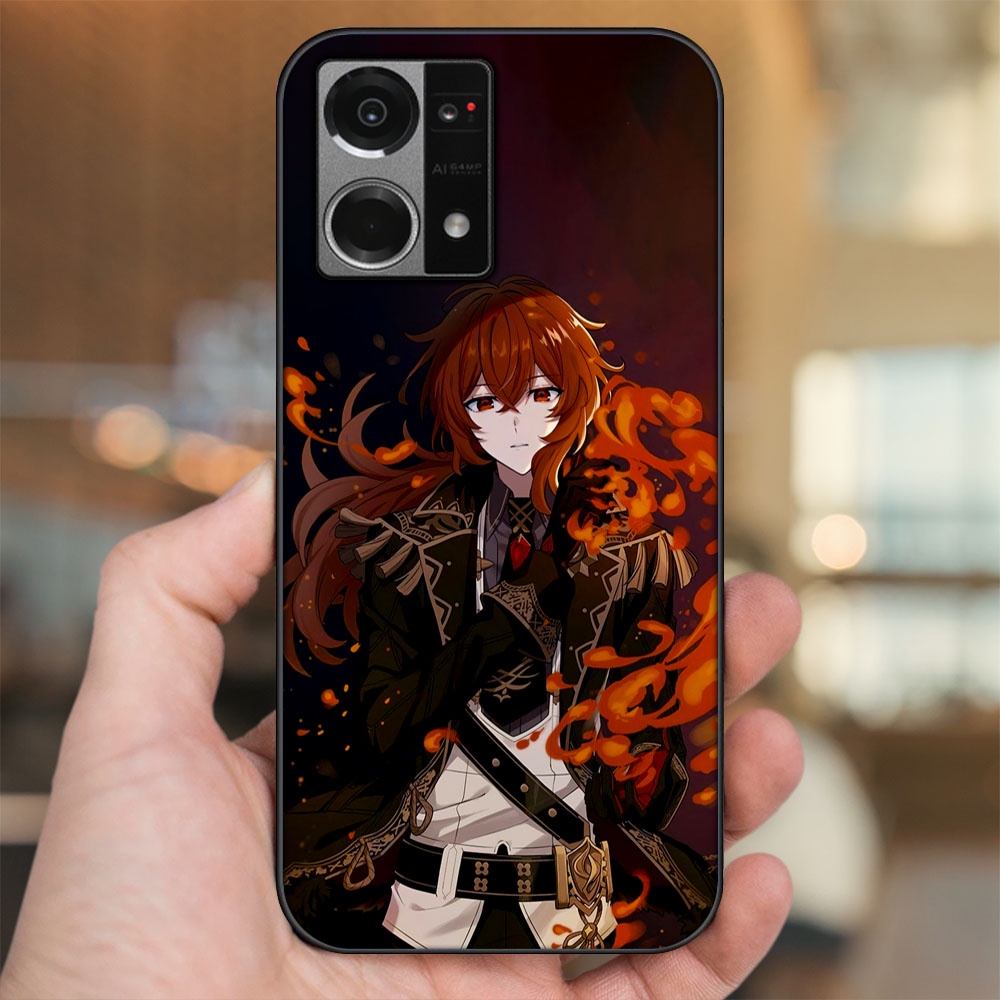 Ốp lưng Oppo Reno 7 4G viền đen in hình Diluc Genshin Impact