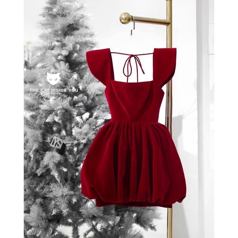 đầm nhung bí dây lưng - CarotShop