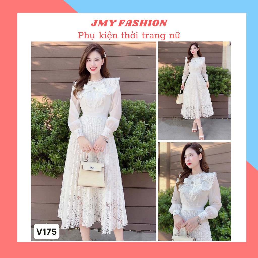 đầm voan trắng phối ren dập ly nữ tính - TH MC&Hà Thanh