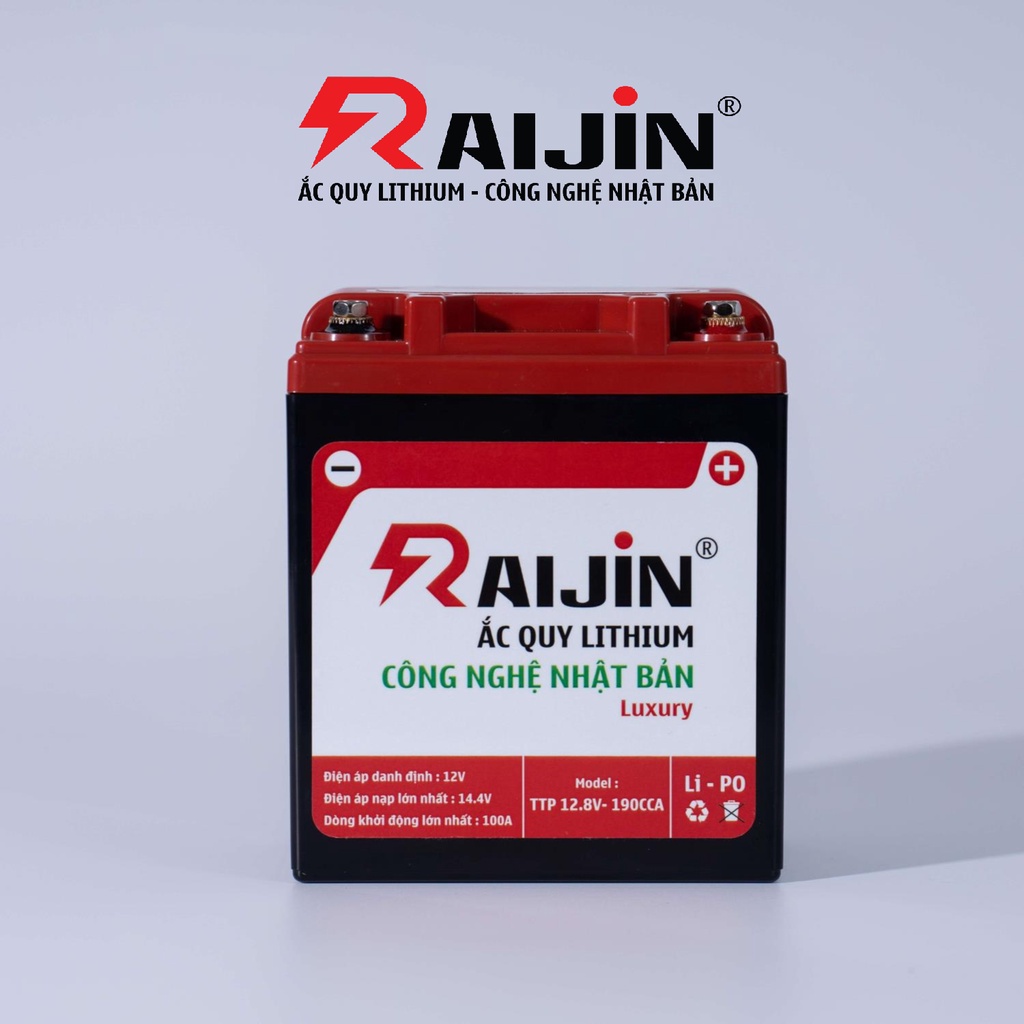 Bình ắc quy xe máy lithium RAIJIN Luxury L công nghệ Nhật Bản điện áp 12v-7ah, chuyên dùng cho xe độ đèn dưới 200 Watt