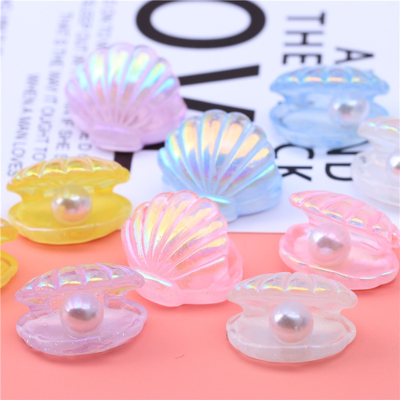 Set 10 Kẹp Tóc Hình Vỏ Sò / Ngọc Trai Bằng Nhựa Resin DIY Trang Trí Điện Thoại