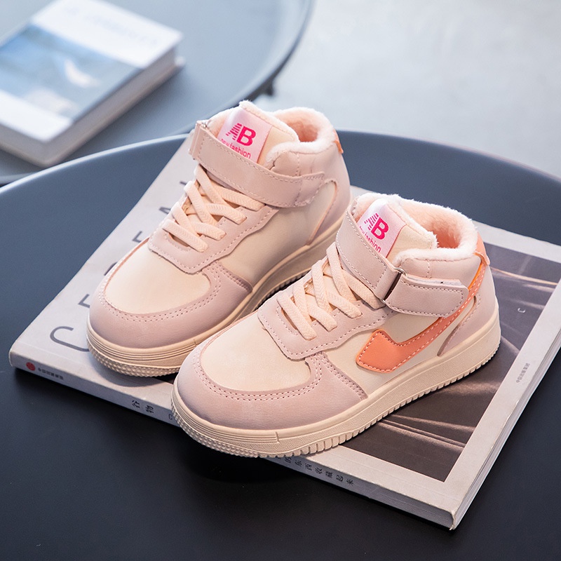 Girls' shoes new warm fashion high-top casual shoes plus velvet middle and older children's sports shoes