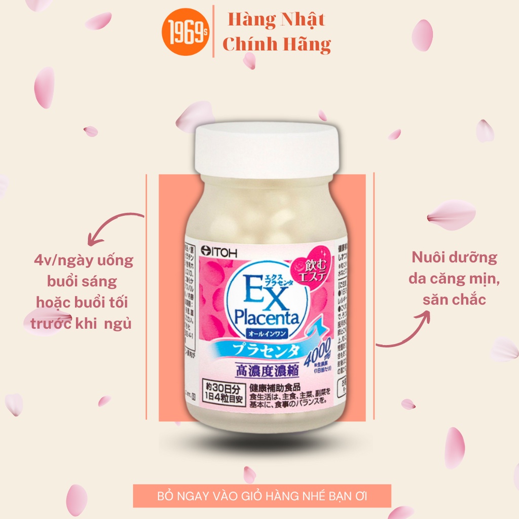 Viên uống nhau thai cừu ITOH EX Placenta Nhật Bản giúp da trắng sáng, tươi trẻ Hộp 120 viên - 1969s Việt Nam