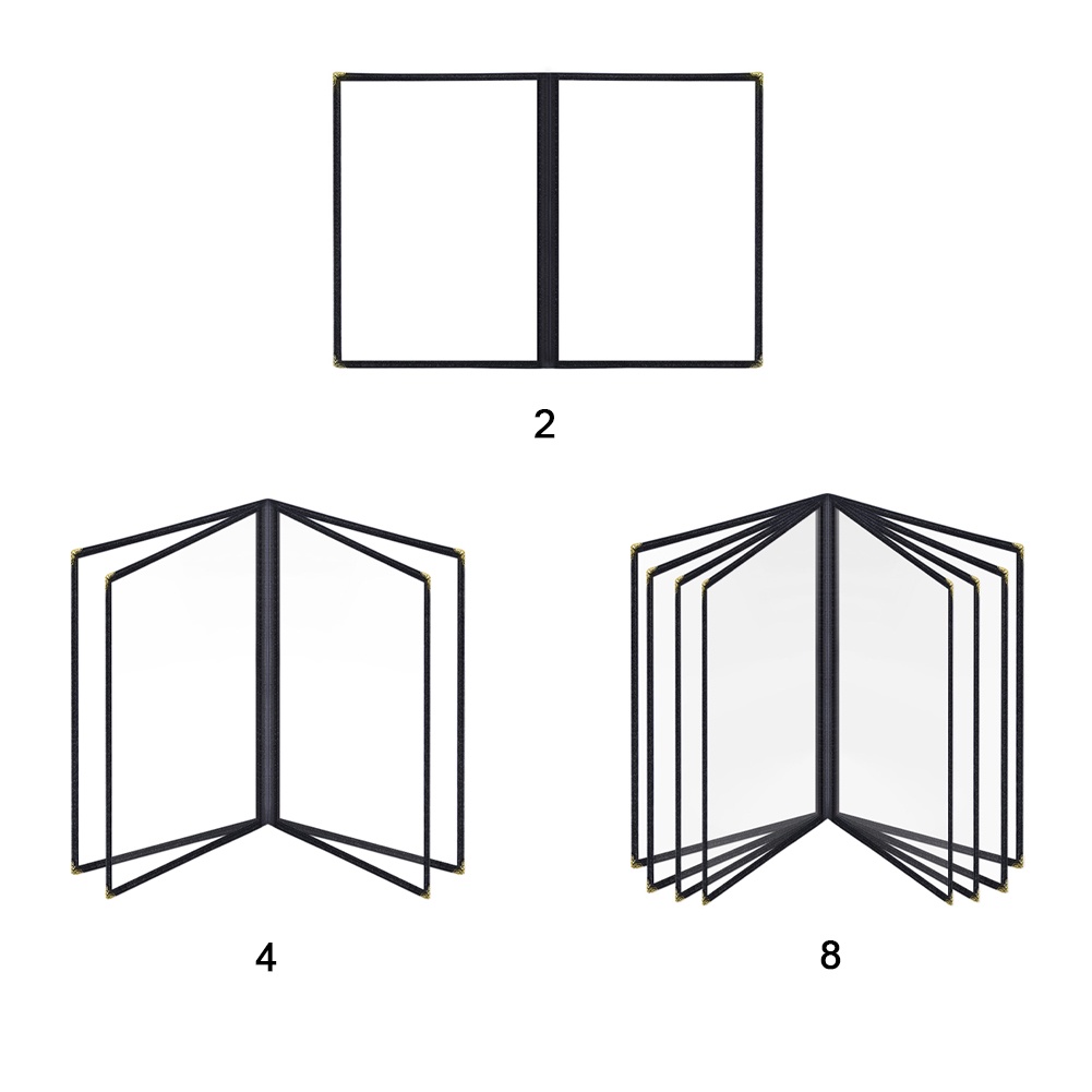 A4 Transparent Foldable DIY Display PU Leather Corner Protection Book Style For Restaurant 2 4 8 Pages Menu Cover